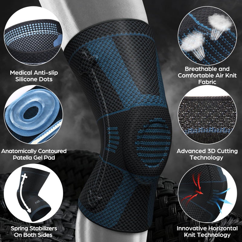 NEENCA Professional Knee Brace for Pain Relief, Medical Knee Compression Sleeve, Knee Support with Horizontal Knit Tech for Meniscus Tear, ACL, Arthritis, Joint Pain, Runner, Workout - Image 2