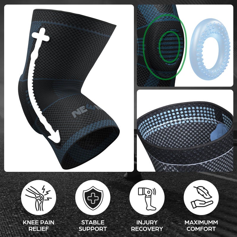NEENCA Professional Knee Brace for Pain Relief, Medical Knee Compression Sleeve, Knee Support with Horizontal Knit Tech for Meniscus Tear, ACL, Arthritis, Joint Pain, Runner, Workout - Image 3