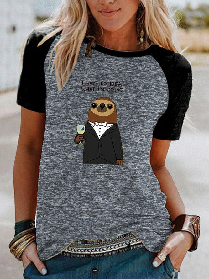 Wish Fun Pattern Printed Raglan Contrast Short Sleeve T-Shirt - Image 5