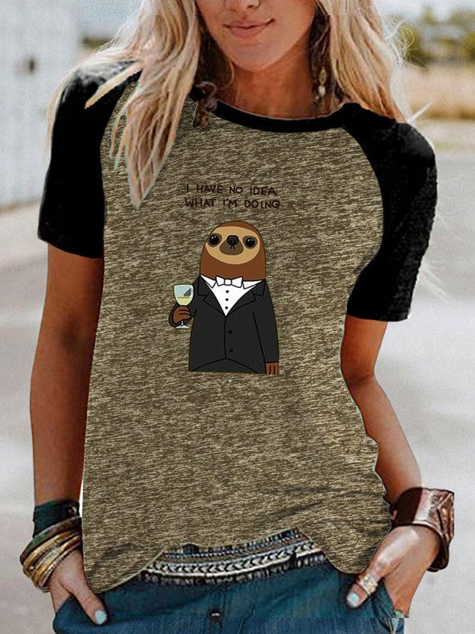 Wish Fun Pattern Printed Raglan Contrast Short Sleeve T-Shirt - Image 3