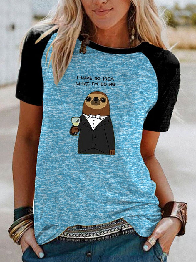 Wish Fun Pattern Printed Raglan Contrast Short Sleeve T-Shirt - Image 4