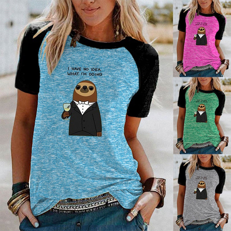 Wish Fun Pattern Printed Raglan Contrast Short Sleeve T-Shirt - Image 2