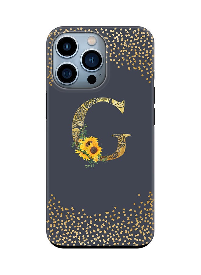 Stylizedd Monogram Tough Cover for Apple iPhone 13 Pro Case Custom Initials Letter Floral Mandala Pattern Tough Pro Dual Layer hybrid PC inner TPU protection Alphabet- G (Grey) - Image 1
