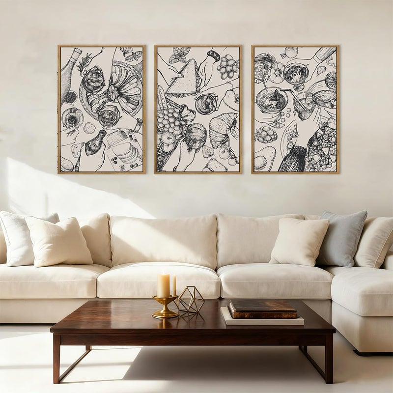 BINCUE Framed Food Wood Wall Art Set of Three Modern Cheers Kitchen Wall Decor Abstract Friends Party Art Print for Kitchen Dining Room Living Room 16x24 Inch - Image 5