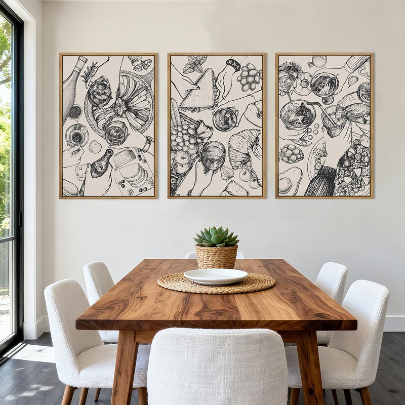 BINCUE Framed Food Wood Wall Art Set of Three Modern Cheers Kitchen Wall Decor Abstract Friends Party Art Print for Kitchen Dining Room Living Room 16x24 Inch - Image 2