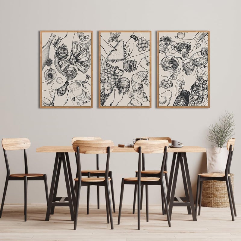 BINCUE Framed Food Wood Wall Art Set of Three Modern Cheers Kitchen Wall Decor Abstract Friends Party Art Print for Kitchen Dining Room Living Room 16x24 Inch - Image 4