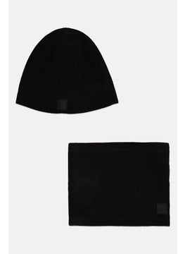 Men 2 Pcs Fleece Hat And Gaiter Set, Black