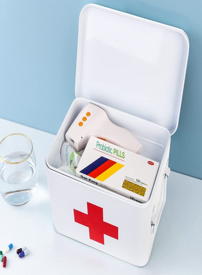 WUWEOT Metal First aid Box, Divided Medicine Tin First Aid Kit, Vintage Antique Empty Boxes with Lid and Removable Tray for Home Family Emergency Tool - Image 3