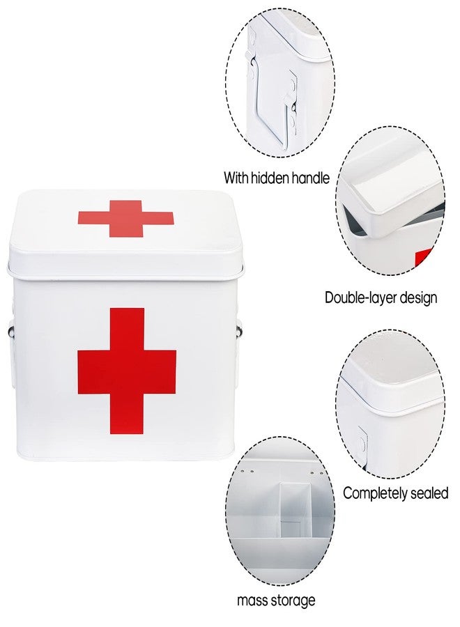 WUWEOT Metal First aid Box, Divided Medicine Tin First Aid Kit, Vintage Antique Empty Boxes with Lid and Removable Tray for Home Family Emergency Tool - Image 5