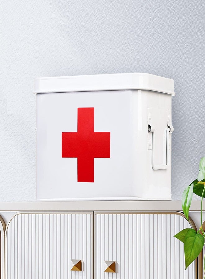 WUWEOT Metal First aid Box, Divided Medicine Tin First Aid Kit, Vintage Antique Empty Boxes with Lid and Removable Tray for Home Family Emergency Tool - Image 4