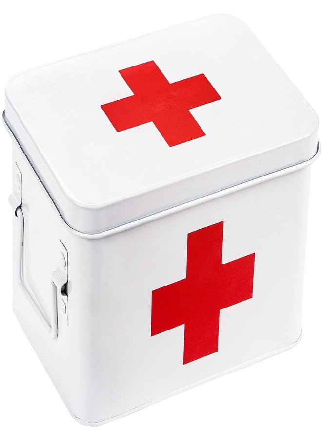 WUWEOT Metal First aid Box, Divided Medicine Tin First Aid Kit, Vintage Antique Empty Boxes with Lid and Removable Tray for Home Family Emergency Tool - Image 1
