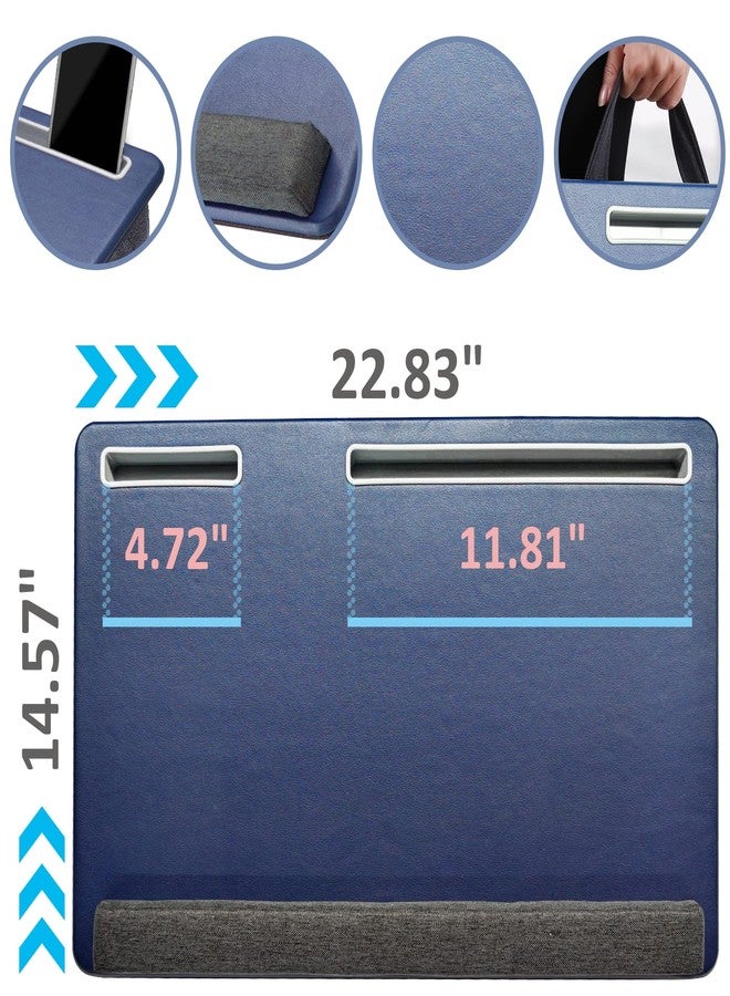 AUWOD Extra Large Lap Laptop Desk - Full PU Material Mouse Pad Gaming Tray - Portable LapDesk with Phone Holder & Wrist Rest for Notebook, MacBook, Tablet, Bed, Sofa(Blue, Fit Up 17.3-in Laptops) - Image 3