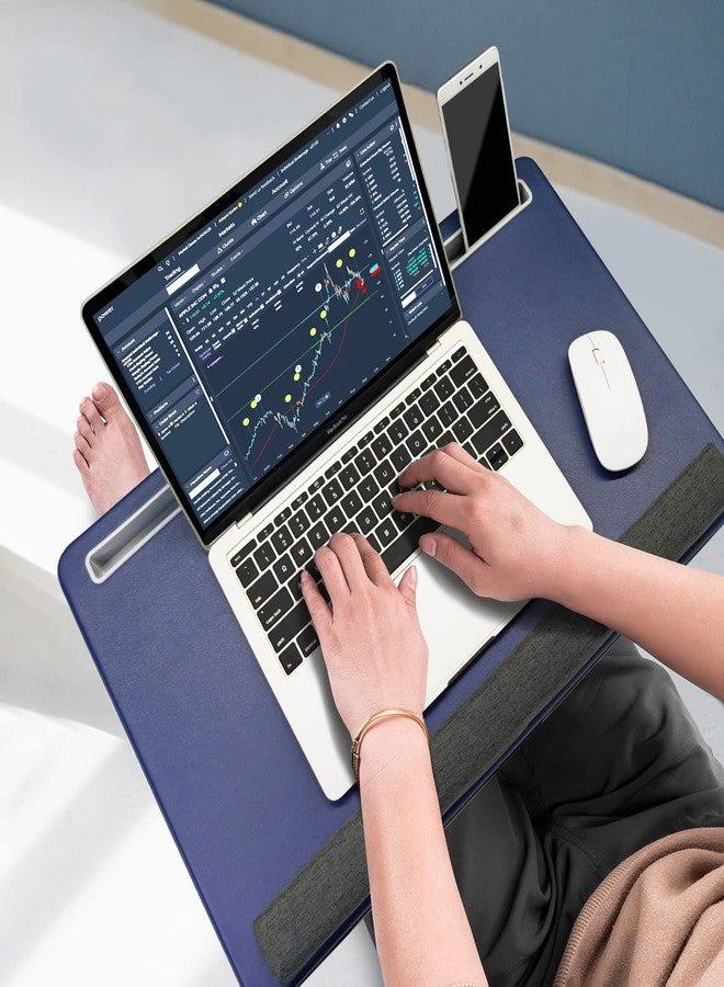 AUWOD Extra Large Lap Laptop Desk - Full PU Material Mouse Pad Gaming Tray - Portable LapDesk with Phone Holder & Wrist Rest for Notebook, MacBook, Tablet, Bed, Sofa(Blue, Fit Up 17.3-in Laptops) - Image 5