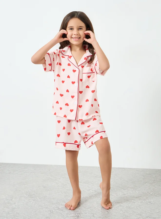 Take Two Girls Heart Piping Shirt and Shorts Set