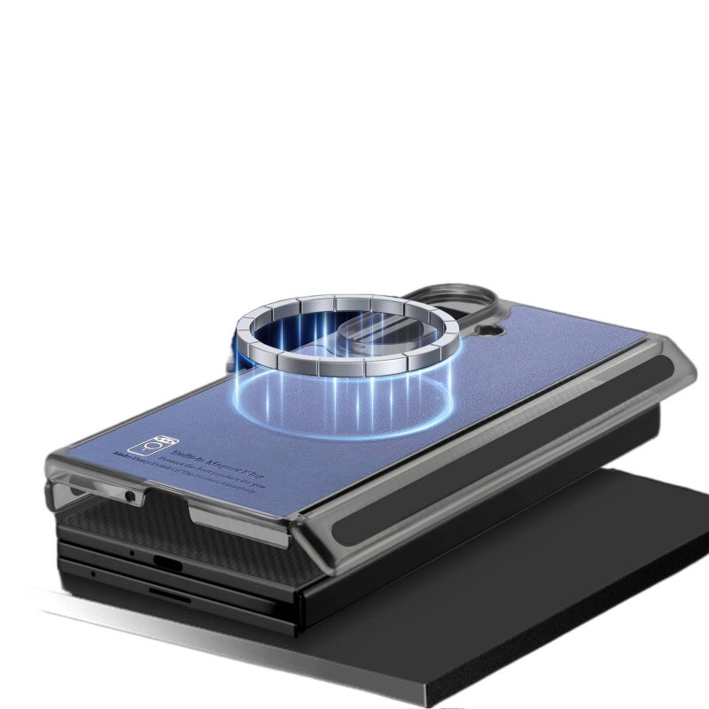 Drop Protection Leather Magnetic Texture Phone Case for Samsung Galaxy Z Fold 7 and Anti Slip Grip in Blue Colour - Image 4