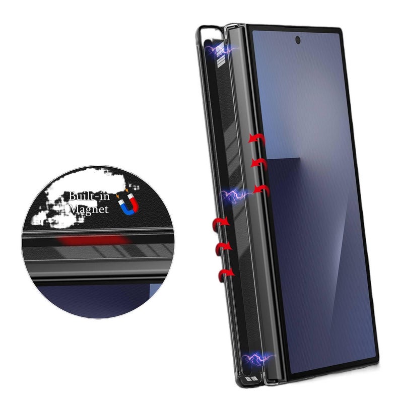 Drop Protection Leather Magnetic Texture Phone Case for Samsung Galaxy Z Fold 7 and Anti Slip Grip in Blue Colour - Image 5