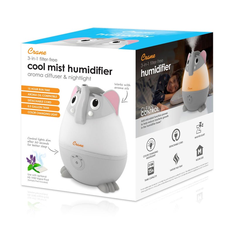 Crane Adorables Ultrasonic Mini Humidifiers for Bedroom and Baby Nursery, 5 Gallon Cool Mist Air Humidifier for Large Room or Kid's Room, Humidifier Filters Optional, Mini Elephant - Image 5