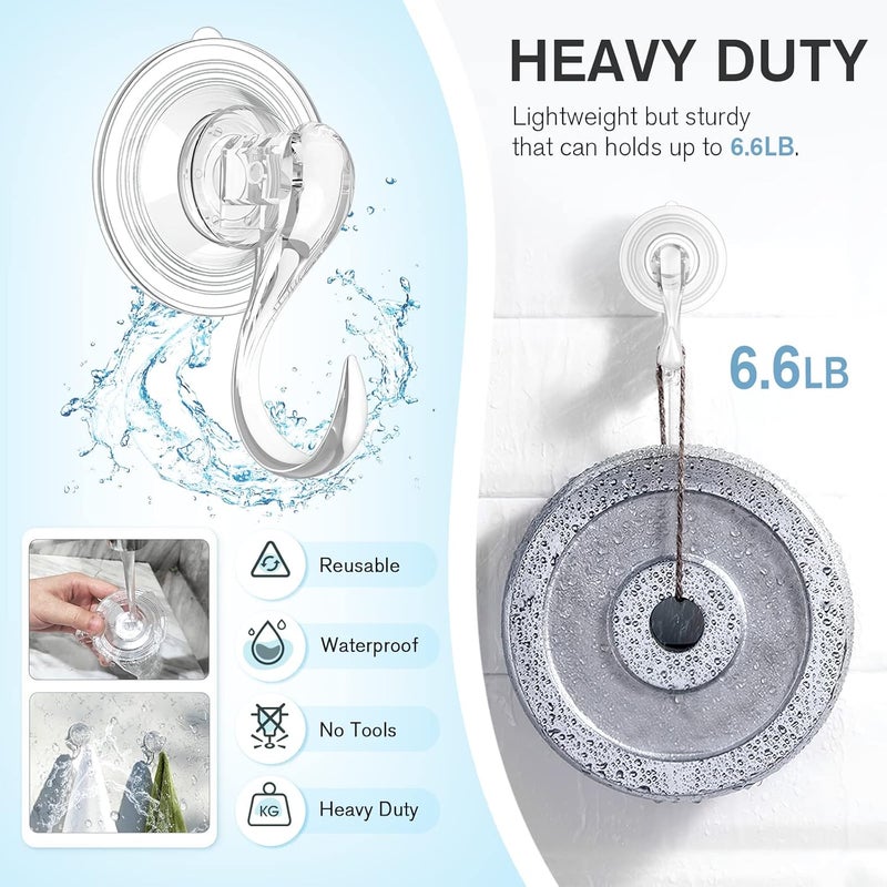 VIS'V Suction Cup Hooks, Small Shower Suction Hooks with Wipes, Heavy Duty, Removable and Reusable, Clear, 2 Pcs - Image 3