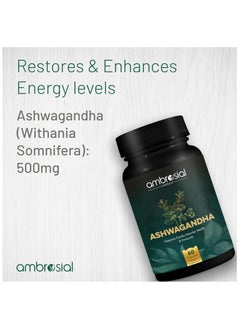 ambrosial Ashwagandha Capsules 500Mg Per Capsule Non-Gmo And Gluten Free Pack of 2  - Image 2