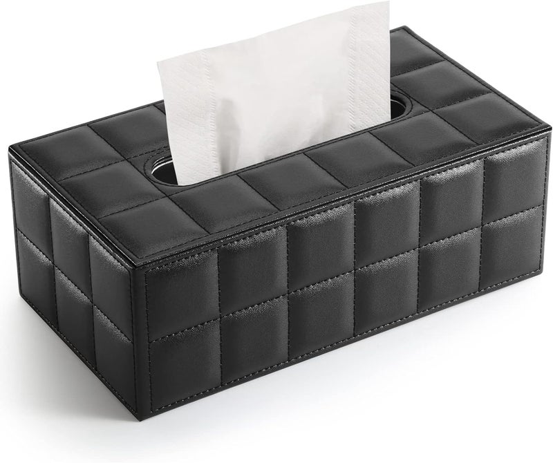 KINGFOM Imitation Suede Leather Rectangle Paper Tissue Box Dispenser Case Napkin Holder Home Office Decoration Car Accessory Colors (Soft Black) - Image 1