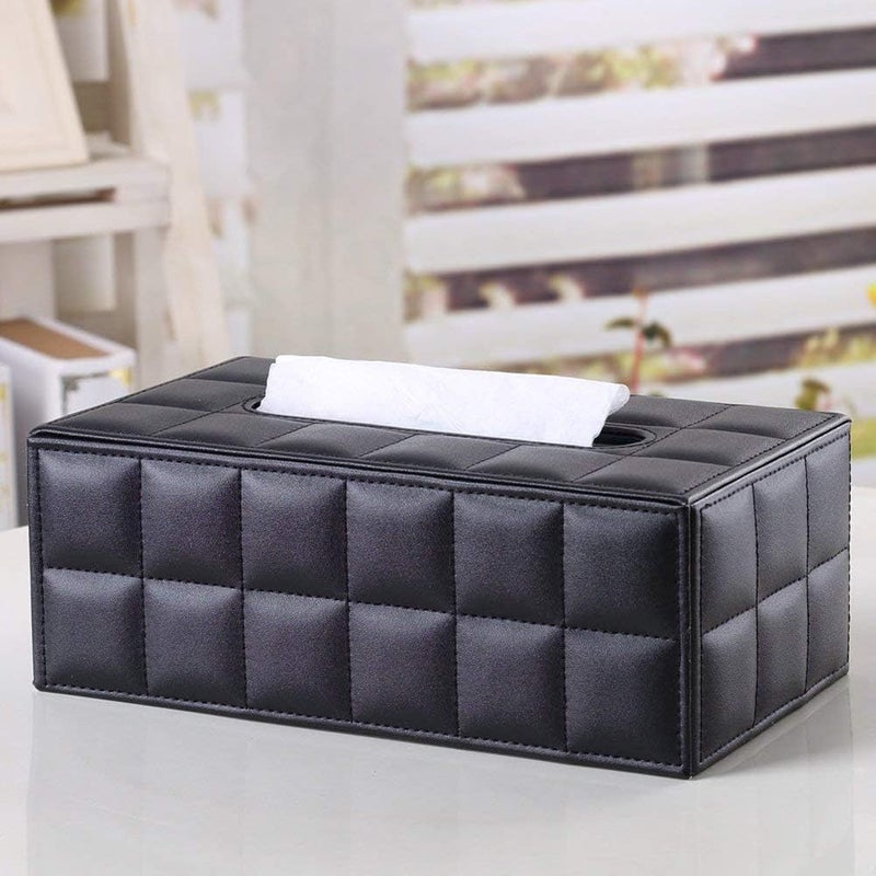 KINGFOM Imitation Suede Leather Rectangle Paper Tissue Box Dispenser Case Napkin Holder Home Office Decoration Car Accessory Colors (Soft Black) - Image 4