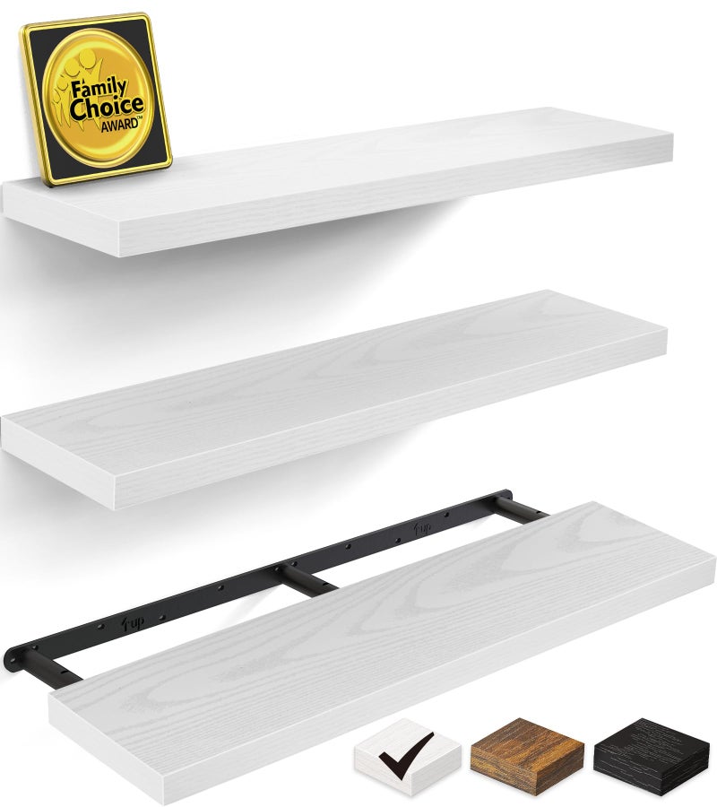 BAYKA White Floating Shelves for Wall, 36 inches Wall Mounted Rustic Wood Shelves for Bathroom, Bedroom, Living Room, for Book/Storage/Decorï¼ˆSet of 3ï¼‰ - Image 1