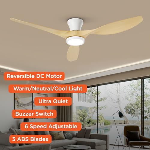 TALOYA 52 inch Ceiling Fans with Lights and Remote, Flush Mount Low Profile Ceiling Fan with Reversible DC Motor ABS Blades for Bedroom Living Room Kitchen Light Oak Finish - Image 2