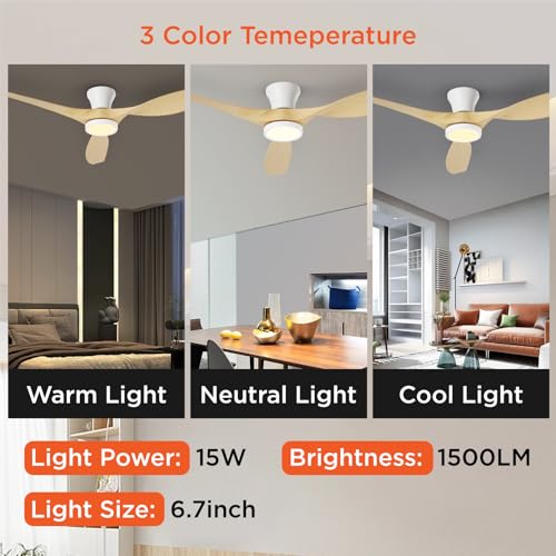 TALOYA 52 inch Ceiling Fans with Lights and Remote, Flush Mount Low Profile Ceiling Fan with Reversible DC Motor ABS Blades for Bedroom Living Room Kitchen Light Oak Finish - Image 4