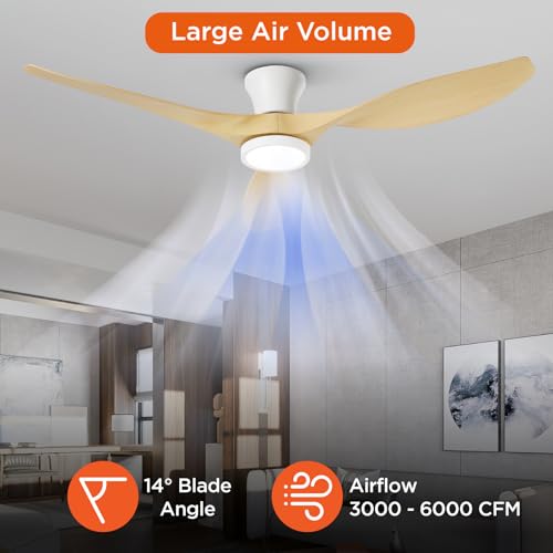 TALOYA 52 inch Ceiling Fans with Lights and Remote, Flush Mount Low Profile Ceiling Fan with Reversible DC Motor ABS Blades for Bedroom Living Room Kitchen Light Oak Finish - Image 5