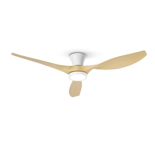 TALOYA 52 inch Ceiling Fans with Lights and Remote, Flush Mount Low Profile Ceiling Fan with Reversible DC Motor ABS Blades for Bedroom Living Room Kitchen Light Oak Finish - Image 1