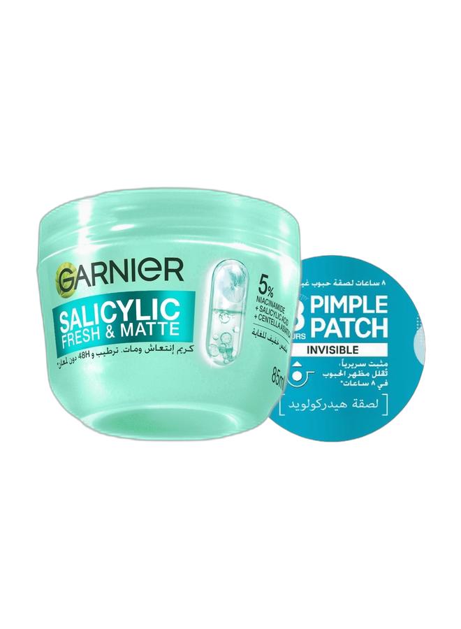 Garnier SkinActive, Fresh & Matte Moisturizer Cream, 5% [Niacinamide + Salicylic Acid + Centella Asiatica], For Dull, uneven, blemish-prone skin & Garnier Pimple Patch Fast Clear 8 Hours Invisible Bundle - Image 1