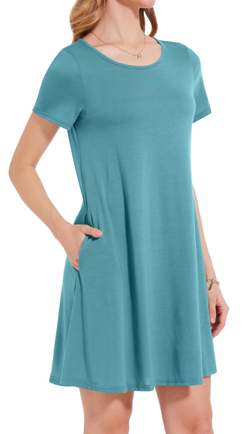 elescat Tshirt Dress for Women Summer Casual Beach Swing Loose Sundress with Pockets(Light Blue,L) - Image 3