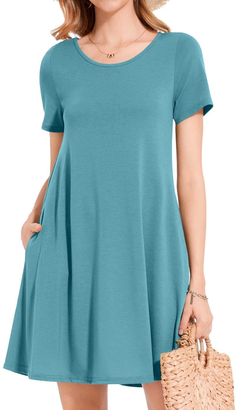 elescat Tshirt Dress for Women Summer Casual Beach Swing Loose Sundress with Pockets(Light Blue,L) - Image 4