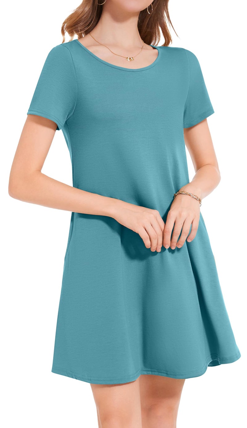 elescat Tshirt Dress for Women Summer Casual Beach Swing Loose Sundress with Pockets(Light Blue,L) - Image 5