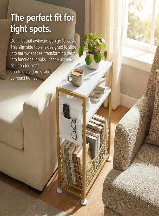 ZEXVIDA Skinny Side Table with Storage, 3 Tier Slim Side Tables for Small Spaces, Skinny End Table Narrow Bedside Table Narrow Side Table for Living Room, Bedroom - Image 4