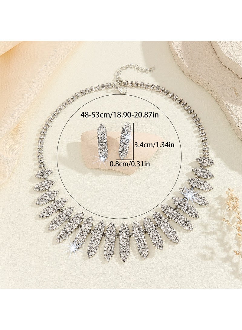 2 Piece Necklace & Earrings Jewelry Set Shiny Chic Rhinestone Embellished Jewelry Set Perfect for Ladies Gifts for Girlfriends, Wife, Mother, Bridesmaids, Wedding Party, Gala Prom Accessories  - Image 4