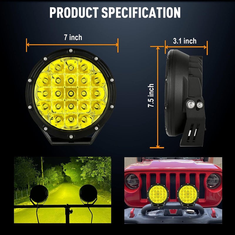 Generic BIGLION.X 7inch Amber Round Off Road Lights Pair 210W 32000LM Super Bright Yellow LED Offroad Driving Lights Spot Lights Waterproof IP68 With EMC 12V-32V for Pickup Trucks Jeep SUV UTV  - Image 2