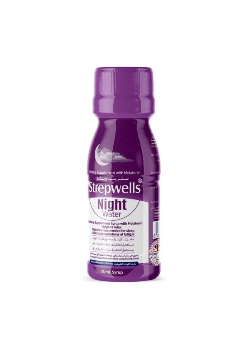 Strepwells Night Water Shots Dietary Supplement with Melatonin & Chamomile for Sleep 75ml - Image 1
