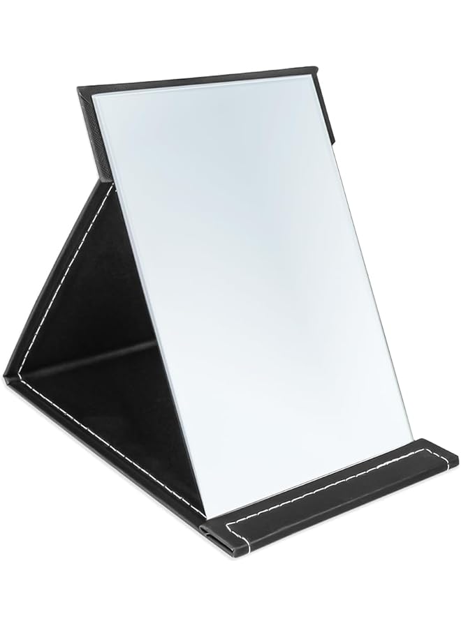 The Bros Makeup Mirror, Portable PU Leather Folding Desktop Vanity Mirror with Adjustable Stand for Vanity Table, Office, Travel (Black)  - Image 1