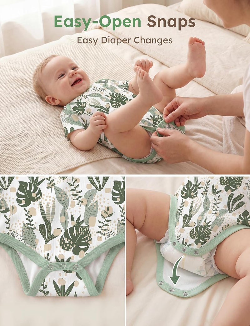 Yoofoss Baby Bodysuits 100% Organic Cotton Baby Short Sleeve Baby Boys Girls Clothes Soft Newborn Infant Romper,5 Pack,0-3Months - Image 4