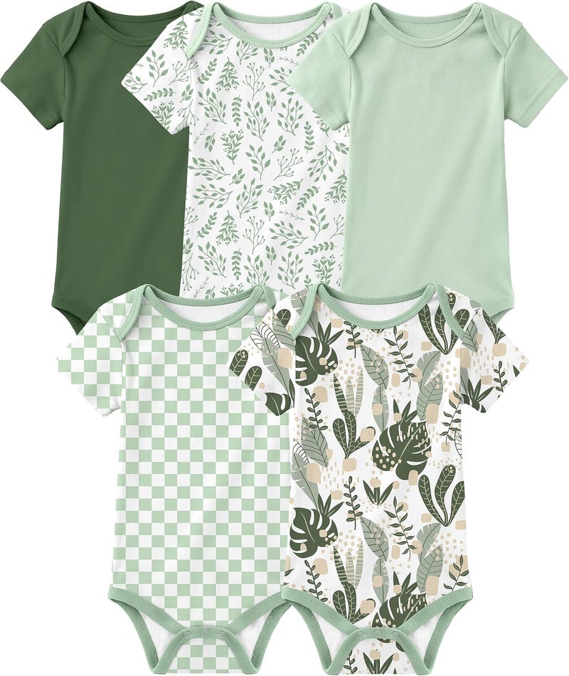 Yoofoss Baby Bodysuits 100% Organic Cotton Baby Short Sleeve Baby Boys Girls Clothes Soft Newborn Infant Romper,5 Pack,0-3Months - Image 1