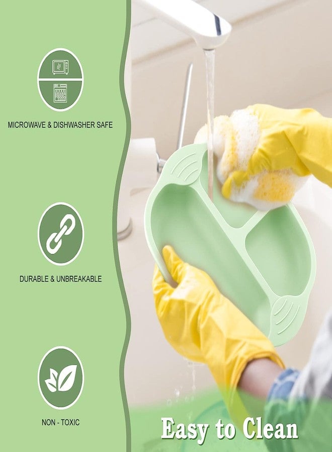 OLWICK أطباق سيليكون لاصقة من أولويك® للأطفال الصغار والرضع | طبق طعام غير قابل للكسر | تصميم مقسم وغير قابل للانزلاق | آمن للاستخدام في الميكروويف وغسالة الصحون، عبوة من قطعة واحدة، وردي - Image 4