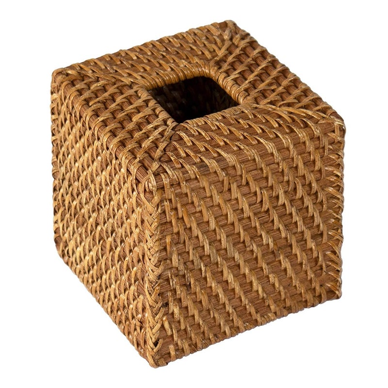 Woven Rattan Square Tissue Box Holder for Kitchen Bathroom Car  Decorative Wicker Refillable Facial Paper Napkin Dispenser Holder  Square Rattan Tissue Box with FREE Tissue Box Natural