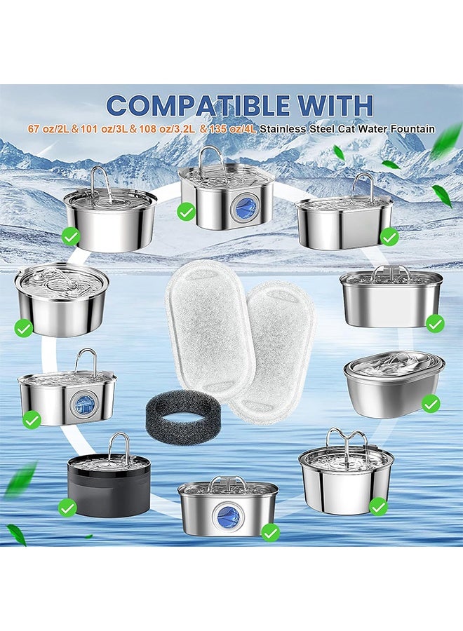 Cat Water Fountain Filter Replacement, 8 Pcs Pet Water Fountain Filters with 8 Pcs Sponges Foam for 67oz/2L & 108oz/3.2L Stainless Steel Automatic Cat Water Fountain Dispenser Filters - Image 3