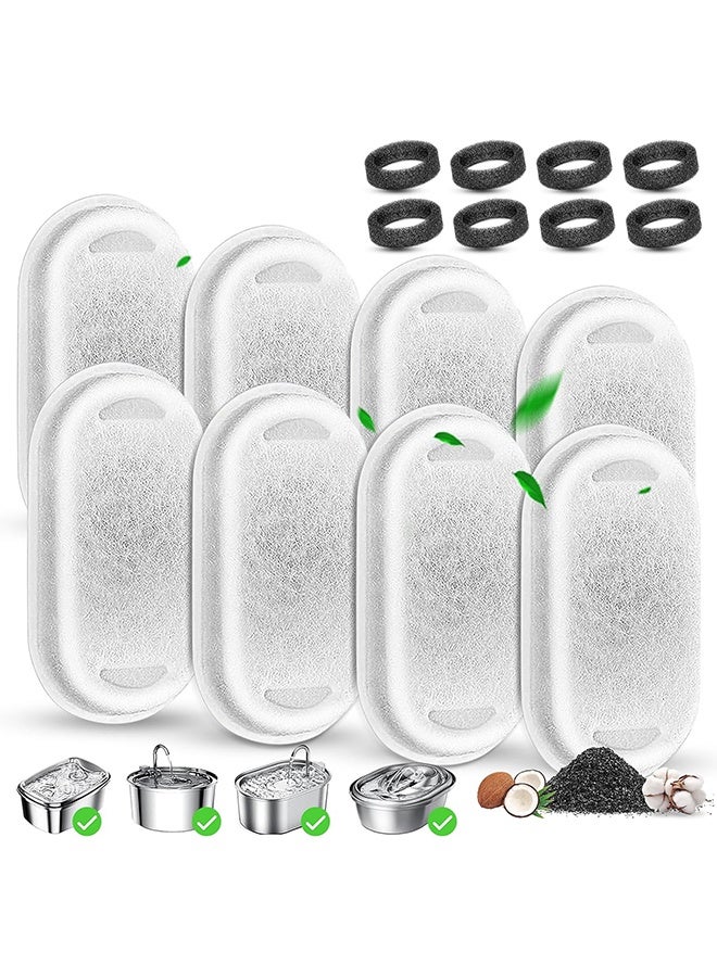 Cat Water Fountain Filter Replacement, 8 Pcs Pet Water Fountain Filters with 8 Pcs Sponges Foam for 67oz/2L & 108oz/3.2L Stainless Steel Automatic Cat Water Fountain Dispenser Filters - Image 1