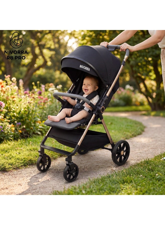 Nivorra Lightweight Travel Stroller with Reversible Handle, Easy Compact Fold, Full Recline Bed Position, and Shock-Absorbing Wheels - Image 3