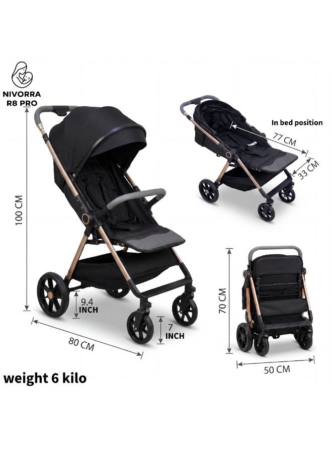 Nivorra Lightweight Travel Stroller with Reversible Handle, Easy Compact Fold, Full Recline Bed Position, and Shock-Absorbing Wheels - Image 2