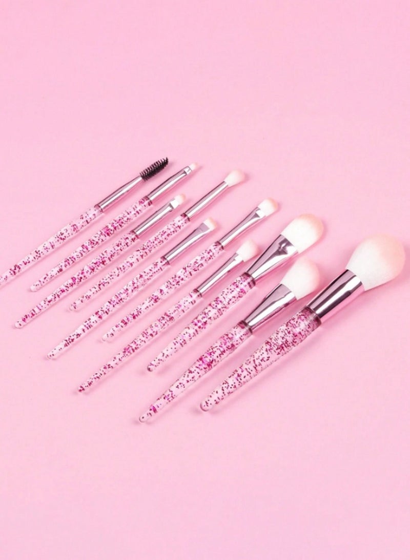 14-Piece Pink Glitter Makeup Brush & Sponge Kit – Includes 1 Oval Brush + 3 Ribbon Grip Blending Sponges - Image 3