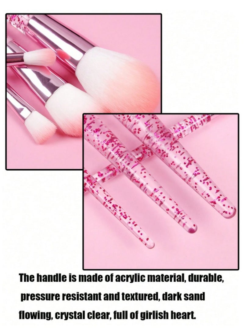 14-Piece Pink Glitter Makeup Brush & Sponge Kit – Includes 1 Oval Brush + 3 Ribbon Grip Blending Sponges - Image 4