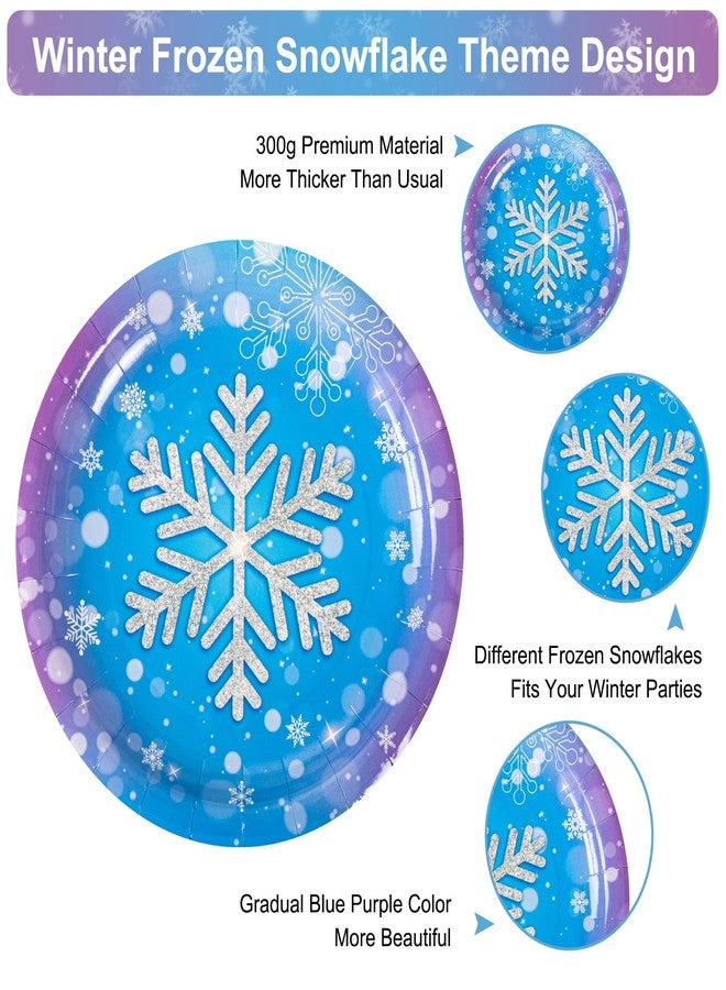 PERFQU 48 Pack Winter Snowflake Plates, Frozen Themed Round Paper Plates Serve 24 Guests, Wonderland Snowflakes Heavy Duty Plate for Winter Christmas Party Decorations and Frozen Birthday Party Supplies - Image 4
